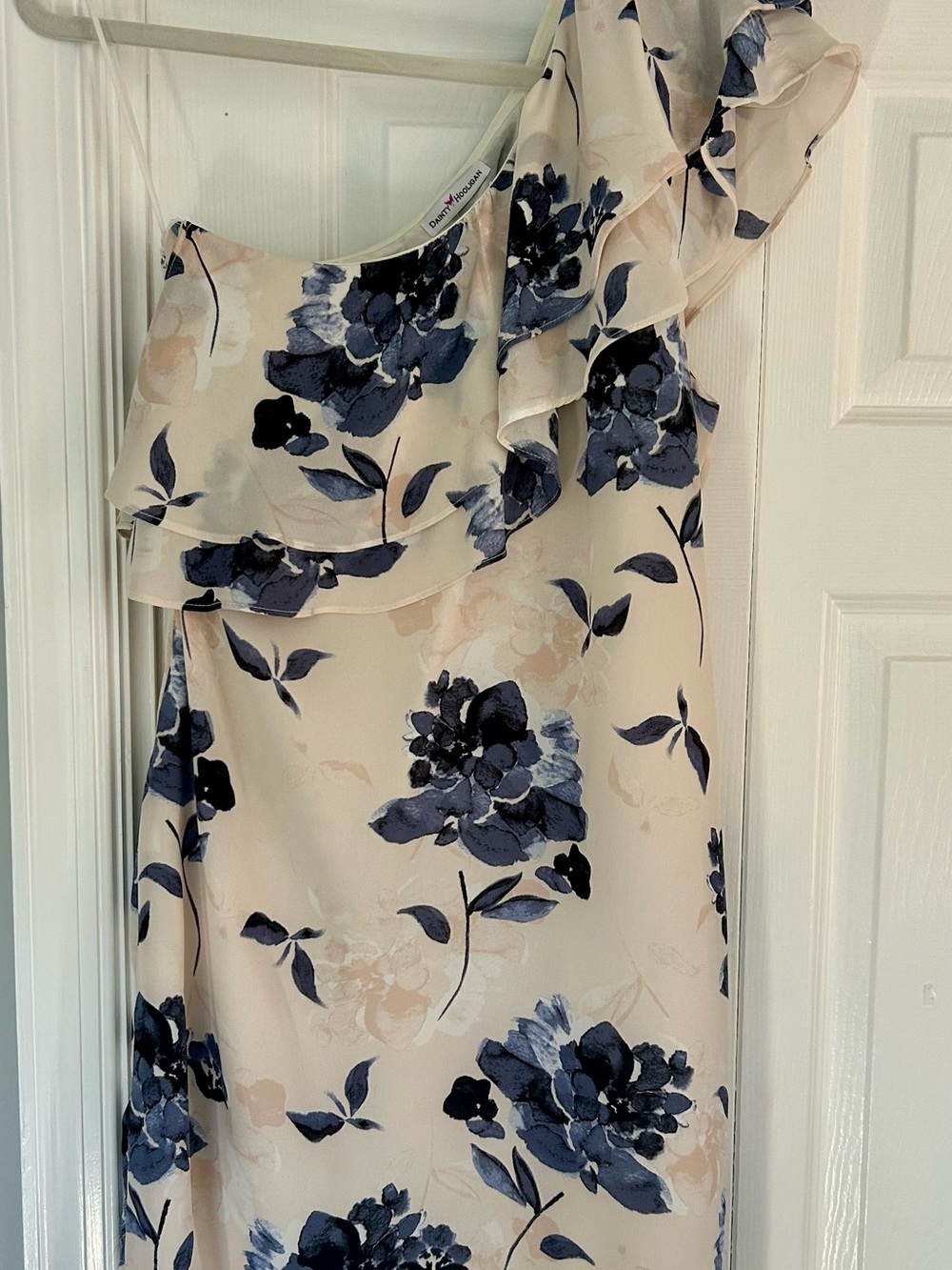 One-Shoulder Floral Ruffle Dress in Blush and Navy